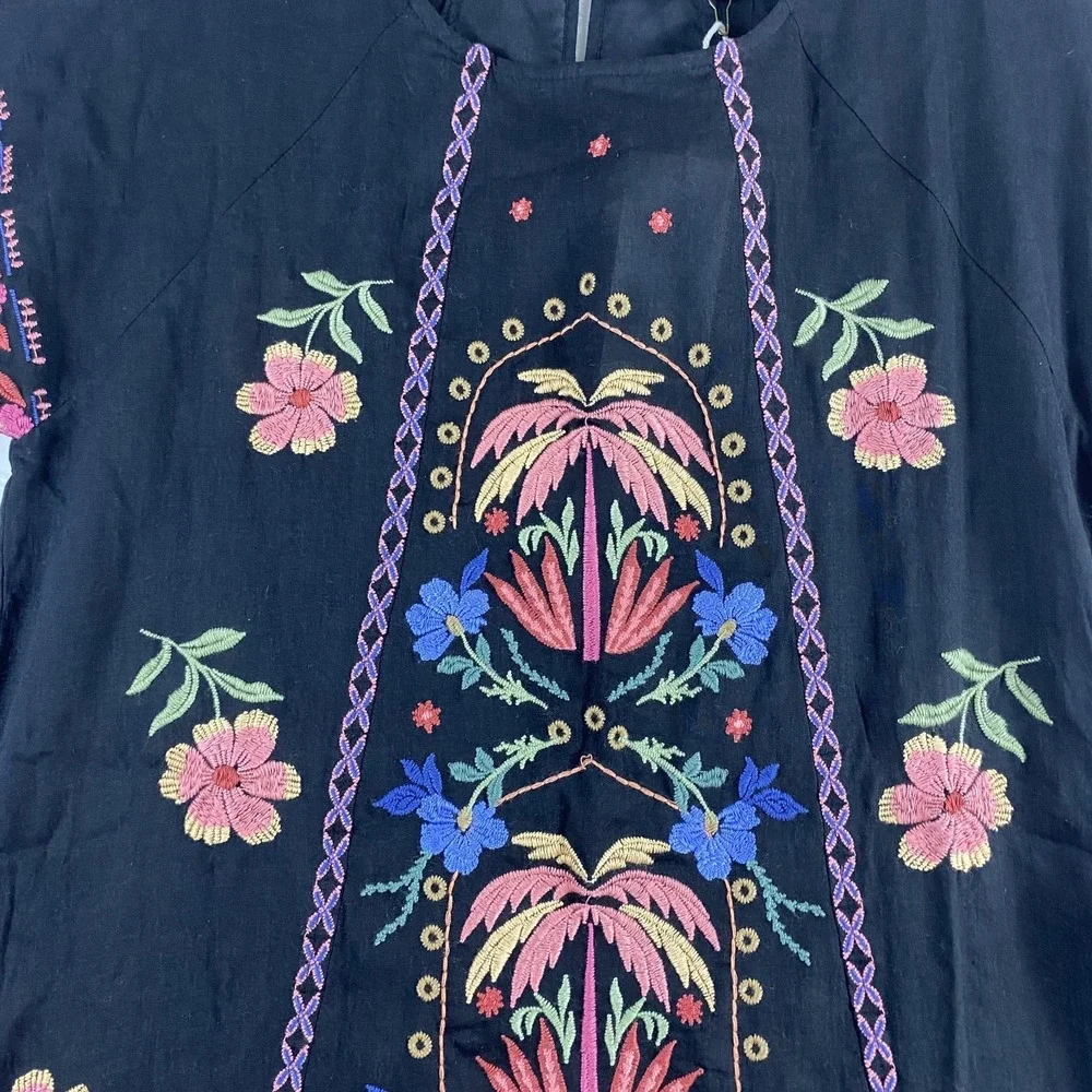 NWT Johnny Was Mini Dress Sz S Black Embroidered Floral Boho Gauzy MSRP $340 - Picture 12 of 16